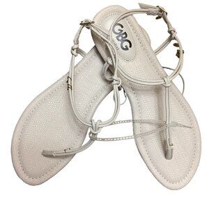 GBG Los Angeles Size 10 White Strappy Sandal With Charms, New No Tags